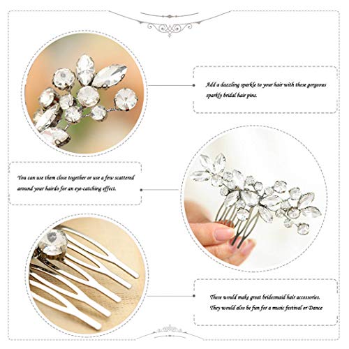 Handcess - Peines para el pelo de novia, cristal plateado, accesorios para el cabello