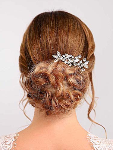 Handcess - Peines para el pelo de novia, cristal plateado, accesorios para el cabello