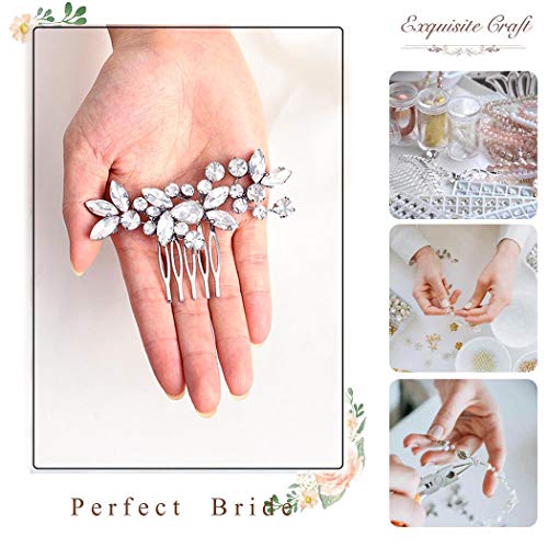 Handcess - Peines para el pelo de novia, cristal plateado, accesorios para el cabello