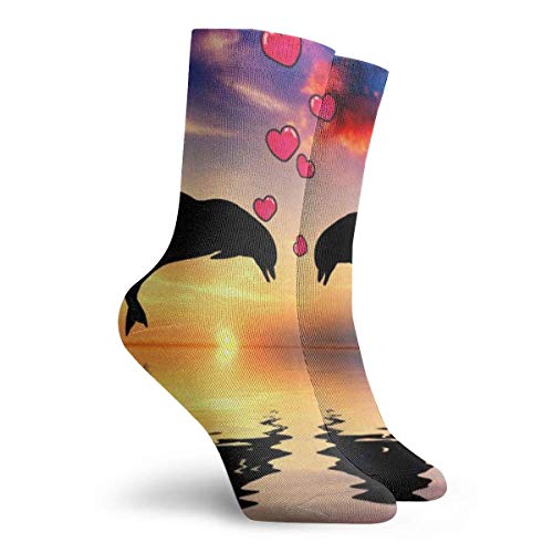 Hangdachang Beautiful Sunset Ocean Dolphin Casual Fashion Crew Calcetines Casual Divertido para botas deportivas Senderismo Correr