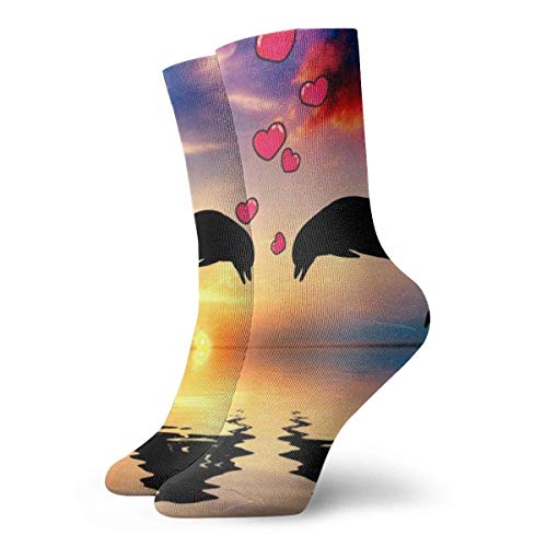 Hangdachang Beautiful Sunset Ocean Dolphin Casual Fashion Crew Calcetines Casual Divertido para botas deportivas Senderismo Correr