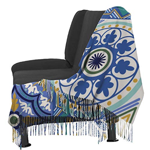 Hangdachang Bufanda de cachemira con azulejos de cerámica de Talavera mexicana mujer/hombre 27 * 77 pulgadas