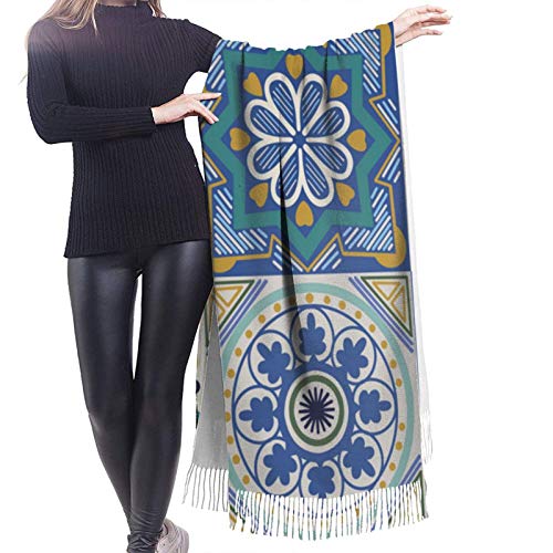 Hangdachang Bufanda de cachemira con azulejos de cerámica de Talavera mexicana mujer/hombre 27 * 77 pulgadas