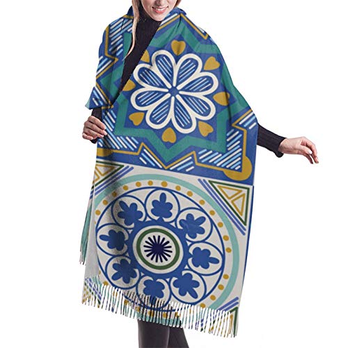 Hangdachang Bufanda de cachemira con azulejos de cerámica de Talavera mexicana mujer/hombre 27 * 77 pulgadas