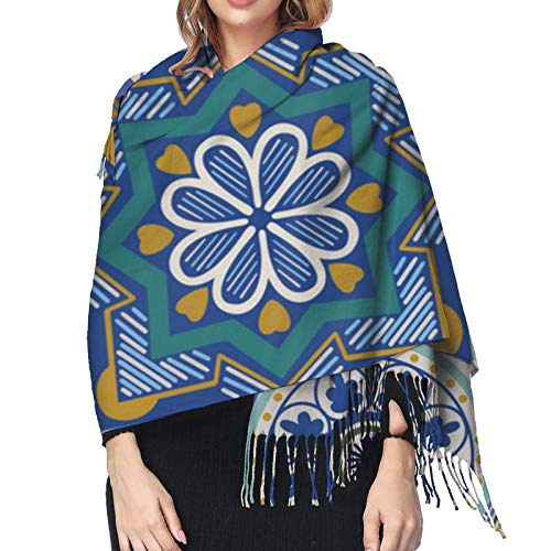 Hangdachang Bufanda de cachemira con azulejos de cerámica de Talavera mexicana mujer/hombre 27 * 77 pulgadas
