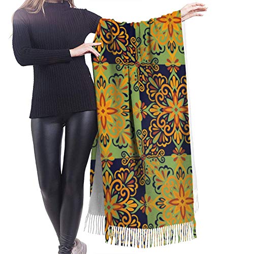 Hangdachang Bufanda mexicana de talavera con baldosas de cerámica para mujer, bufanda de cachemir, 27 * 77 pulgadas