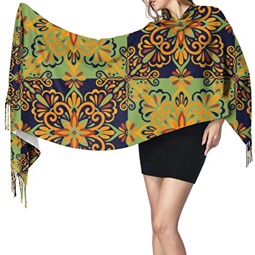 Hangdachang Bufanda mexicana de talavera con baldosas de cerámica para mujer, bufanda de cachemir, 27 * 77 pulgadas