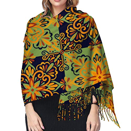 Hangdachang Bufanda mexicana de talavera con baldosas de cerámica para mujer, bufanda de cachemir, 27 * 77 pulgadas