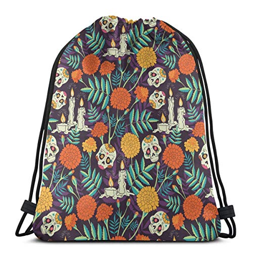 Hangdachang Pollos Cordón Mochila Bolsa de Gimnasio Bolsa de Cinch Bolsa de Cadena de Caléndula Flores y Velas