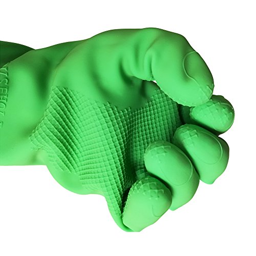 Hangnuo - Guantes de goma hasta el codo, impermeables, reutilizables - Para cocina, jardín, limpieza - 1 par de 58 cm verdes y naranjas, Verde, Large