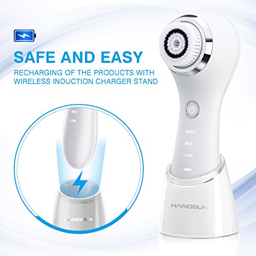 Hangsun Limpiador Facial Electrico SC200 Cepillo Facial Sonico Resistente al Agua Cepillo Limpieza de Cutis + 3 cabezales (Blanco)