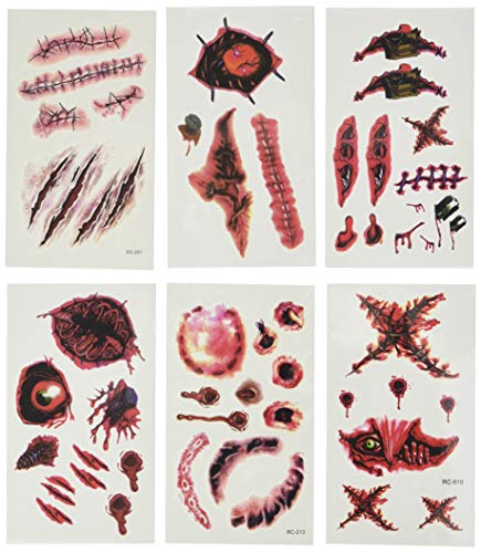 HANPURE Halloween Tatuajes Halloween Zombie Tattoo - 75 Estilos Horror Cicatrices Heridas Tatuajes Pegatinas, Realista Horror Tatuaje Temporal, Maquillaje Halloween Hombre Mujer (IT)
