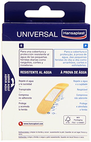 Hansaplast Apósito Universal, tiritas transpirables y resistentes al agua, apósitos adhesivos para heridas pequeñas, 1 x 20 unidades