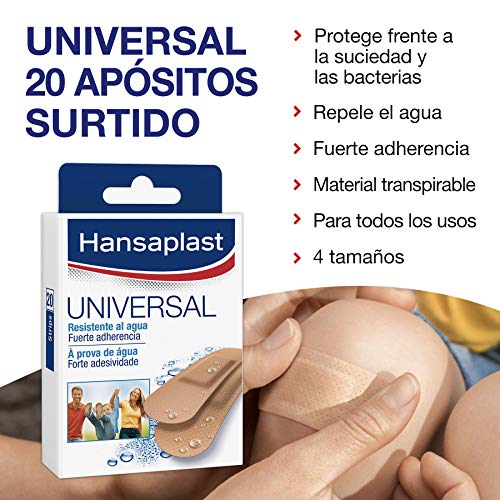 Hansaplast Apósito Universal, tiritas transpirables y resistentes al agua, apósitos adhesivos para heridas pequeñas, 1 x 20 unidades