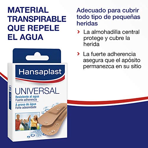 Hansaplast Apósito Universal, tiritas transpirables y resistentes al agua, apósitos adhesivos para heridas pequeñas, 1 x 20 unidades