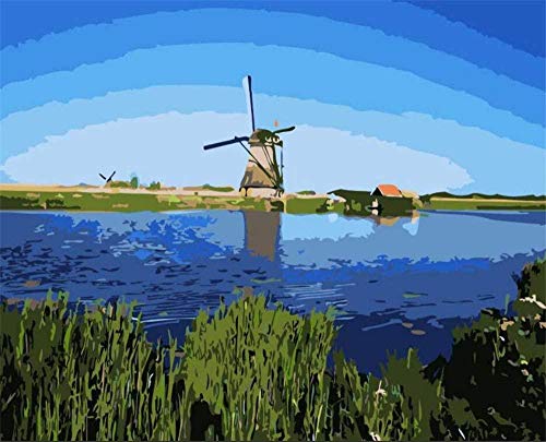 HAOLL DIY Pintura al óleo por números Pintura por Kits de números - Lienzo Abstracto de Lino de Molino de Viento holandés - Ilustraciones Niños avanzados Tercera Edad Junior Sin Marco 40 * 50Cm
