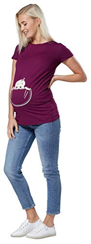 Happy Mama. para Mujer Camiseta premamá T-Shirt Estampado bebé en Bolsillo. 501p (Ciruela, 40-42, L)