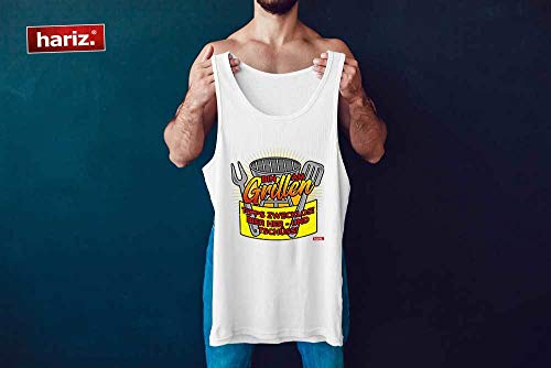 Hariz - Camiseta sin mangas para hombre, diseño con texto "Bin am Grillen Bier Her Chüss Grillen Hombres Plus tarjeta de regalo gris claro XL
