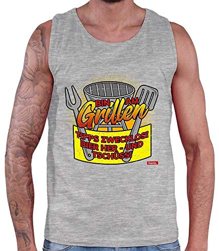 Hariz - Camiseta sin mangas para hombre, diseño con texto "Bin am Grillen Bier Her Chüss Grillen Hombres Plus tarjeta de regalo gris claro XL
