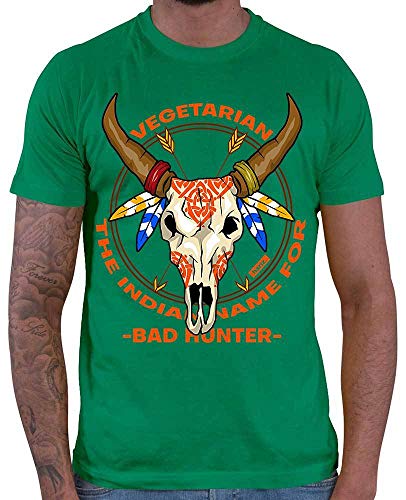 Hariz Vegetarian Bad Hunter Grill cumpleaños - Camiseta para hombre, incluye tarjeta de regalo verde XL