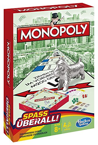 Hasbro Gaming- Monopoly Grab & Go Juego de Viaje Compacto, Versión Alemana, Multicolor (B1002100)