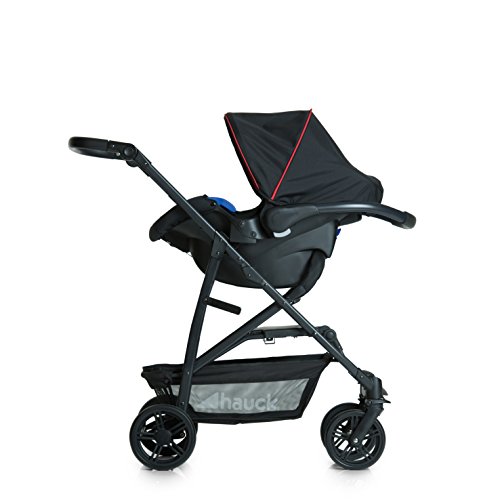 Hauck Rapid 4 Plus Trio Set - Carrito de bebe 3 in 1, de 0 meses a 25 kg, adaptable a Isofix, capazo, respaldo reclinable, manillar ajustable en altura, plegado con una mano, grupo 0+, negro rojo