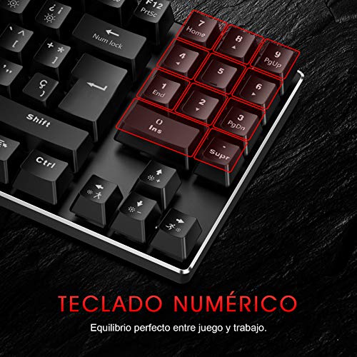 havit Teclado mecánicos Gaming español con Cable, Teclados Gaming con Interruptor Rojo de 90 Teclas, Ratón Gaming programables, Alfombrilla Gaming,para y PC/Netbook/Gamer