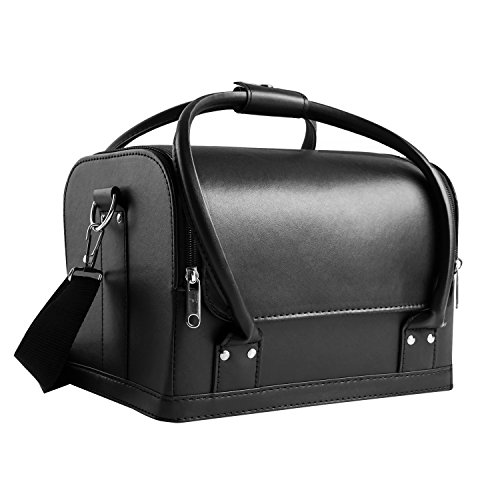 HBF Bolsa Cosmeticos Neceser Piel Bolsa Maquillaje De Bandolera Neceser De Viaje Organizador Bolsa De Cosméticos Organizador De Maquillaje Negro