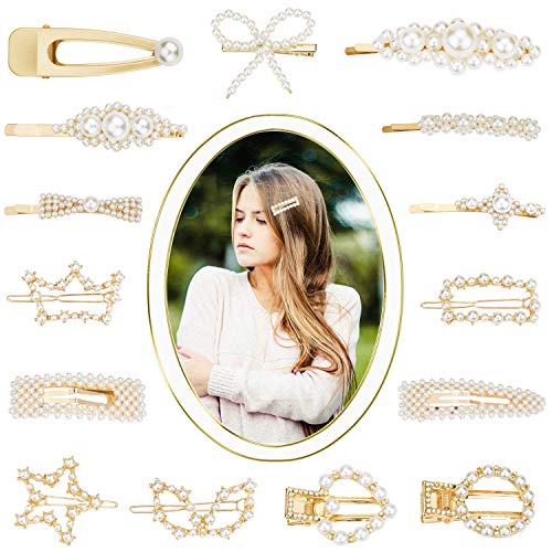 HBselect 15 Pcs Clips Pelo Perla Chica Mujer, Horquilla Pelo Mujer,Pinza Para El Pelo,Orquillas Cabello Accesorio Pelo