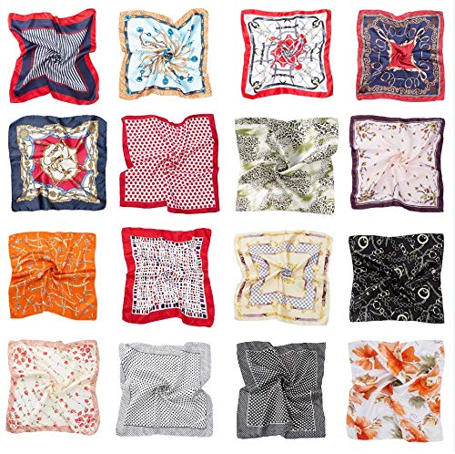 HBselect 16 pcs Pañuelos Cuello Mujer,Bufanda Cuadrada Paqueña Multicolor Para Mujer