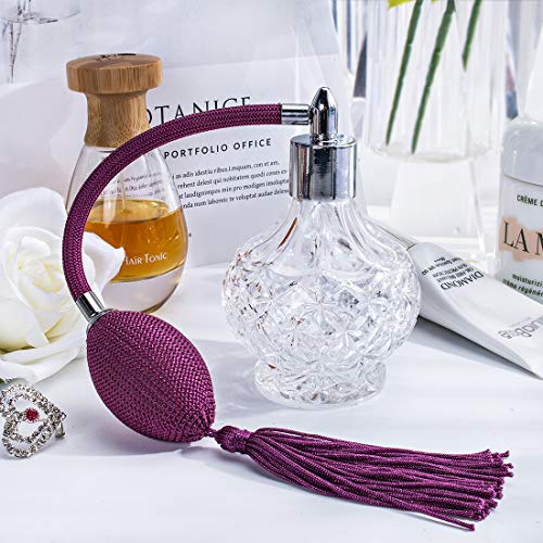 H&D - Frasco de perfume vacío con atomizador - Recargable - Cristal tallado - Estilo vintage