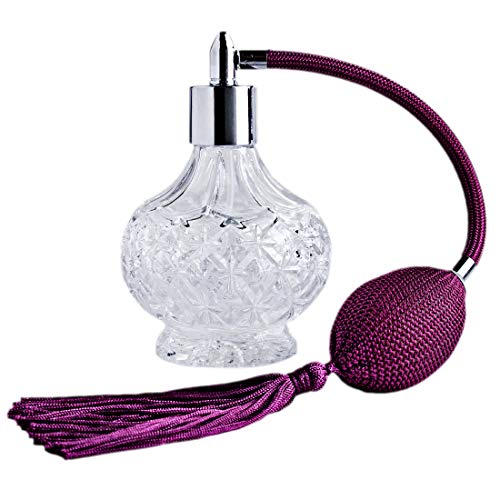 H&D - Frasco de perfume vacío con atomizador - Recargable - Cristal tallado - Estilo vintage