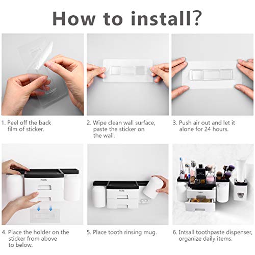 Healifty Porta Cepillo de Dientes - para Montaje en Pared de Baño - con Dispensador de Pasta de Dientes - Cepillo de Dientes Eléctrico Maquinilla de Afeitar Organizador (2 Tazas)