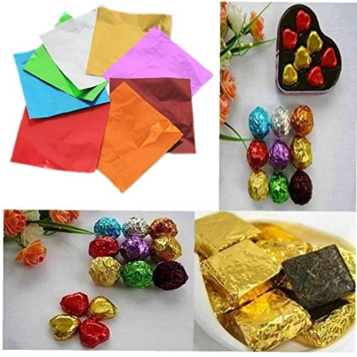 Heall 100 PCS Chocolate envolturas de Caramel Papel de Aluminio Papel de Envolver Dulces Cuadrados Papeles de Embalaje de Papel Azul