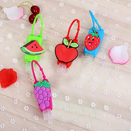 heekpek Botellas de Viaje Portátiles para Niños de Silicona para Desinfectante de Manos 4 Pack Contenedor de Viaje Accesorios Contenedor Desinfectante de Manos a Prueba de Fugas Rellenable (Fruta)