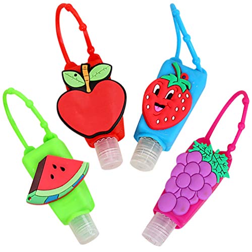 heekpek Botellas de Viaje Portátiles para Niños de Silicona para Desinfectante de Manos 4 Pack Contenedor de Viaje Accesorios Contenedor Desinfectante de Manos a Prueba de Fugas Rellenable (Fruta)