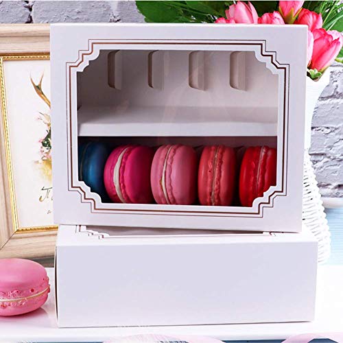 hehsd0 Macarons Caja 10pcs / Set con Ventana Pastel Paquete Horneado Accesorios Paperboard Decoración Fiesta Chocolate Soporte Boda Bricolaje Regalo Galleta Almacenaje Hogar Pastelería Funda (S)