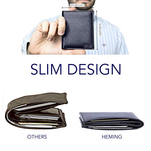 HEMING Cartera para Hombre Azul, Cartera tarjetero hombre, Billetera Hombre Pequeña, Cartera Hombre Piel, Carteras Hombre Pequeña, Cartera de Piel, Carteras Hombre Cuero, Tarjetero Hombre azul