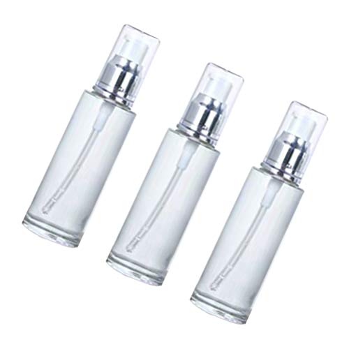 Hemoton 3 Piezas Botella de Bomba de Vidrio Mini Vacía Botella de Perfume de Aceite Esencial Dispensador de Aceite Recargable Botellas para Viajes a Domicilio 60 Ml (Plata)