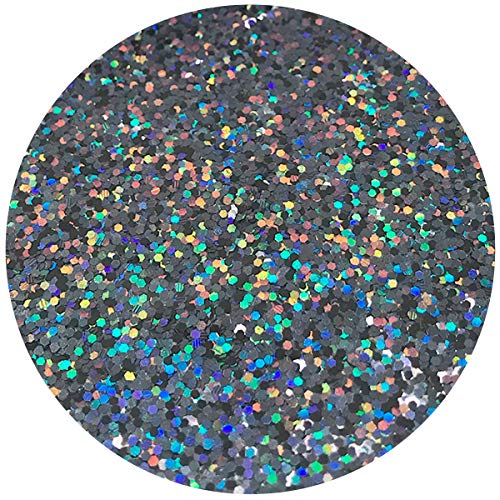 Hemway - Purpurina extragruesa (1 mm/1000 micras) en polvo - Ideal para pelo, piel, cara, barba y uñas - Para decoración, manualidades, postales y fiestas - Efecto holograma - Gris metalizado - 100 g