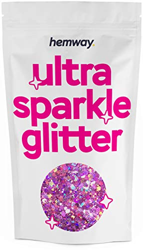 Hemway - Purpurina gruesa en polvo - Ideal para pelo, piel, cara, barba y uñas - Para decoración, manualidades, postales y fiestas - Efecto holograma - Rosa palo