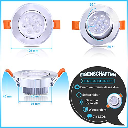 Hengda 12x 7W Foco Empotrable LED Techo Regulable Blanco Frio IP44 de techo de iluminación 560lm LED Downlight para Salón Corredor Escaleras