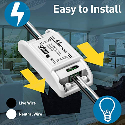 HENMI 10 A Interruptor WiFi DIY Módulo de Interruptor mando a distancia inalámbrico para control remoto de Smart Home Compatible con Alexa Google Home para iOS Android AC 90 – 250 V)