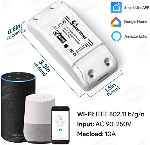 HENMI 10 A Interruptor WiFi DIY Módulo de Interruptor mando a distancia inalámbrico para control remoto de Smart Home Compatible con Alexa Google Home para iOS Android AC 90 – 250 V)
