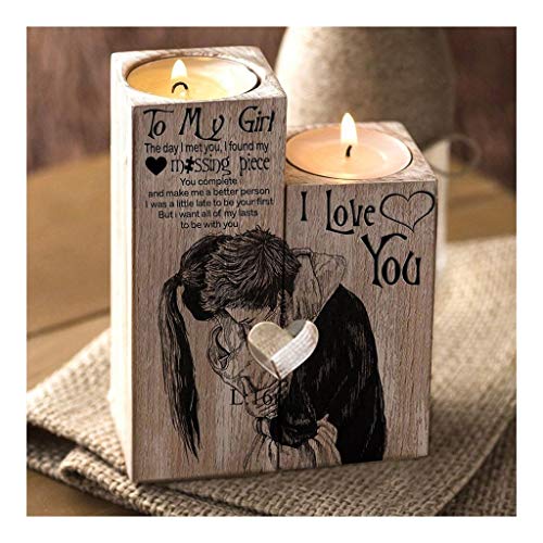 HenShiXin Incluir En Forma de corazón Día de Decoración de Regalo del sostenedor de Vela Pareja de Arte de Madera del Estante de Velas de San Valentín Texturizado (Color : As The Picture)