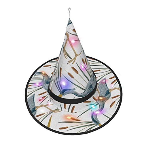 Heron Birds And Bulrush Led Light Up Windy City Novedades Sombrero de bruja para Halloween - Se adapta a adultos y niños