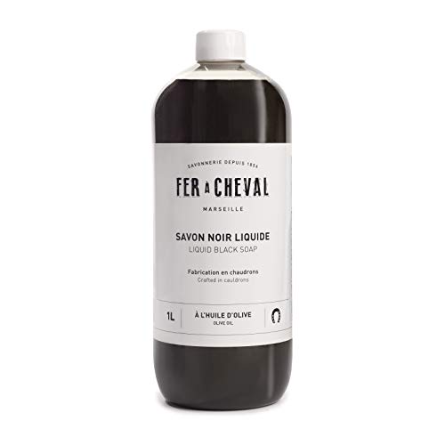 Herradura – Jabón de Marsella negro líquido con aceite de oliva extra puro al menos 72% de aceite, detergente multifuncional concentrado, sin aceite de palma ni conservantes, 1 litro