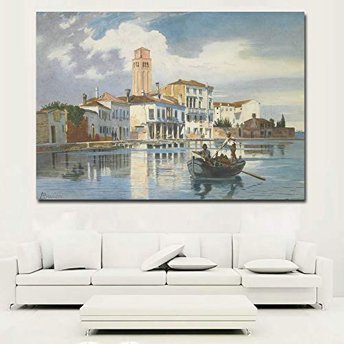 hetingyue Pintura Vintage Moderna Nieve Montaña Pino Amanecer Paisaje de Invierno Lienzo Imagen Decoración de la Pared Sala de Estar - Pintura sin Marco 30x45cm