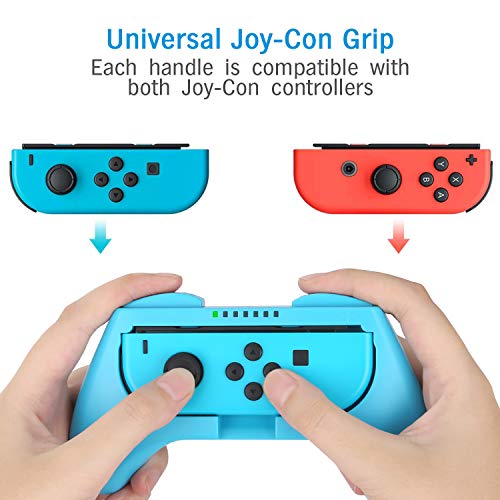 HEYSTOP Nintendo Switch Joy-con Grips (3 Piezas), Estuche Protector Handle Kits para Mandos JoyCon Set de Nintendo Switch Controller,Rojo & Azul