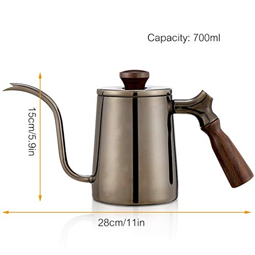 HEYU-Cafetera Cafetera de Acero Inoxidable 304, Boca de Diente de tiburón, Cuello de Ganso, Mango de Madera, hervidor de Agua, Apto para Uso doméstico, 6 Tazas (350) / 12 Tazas (700 ml)